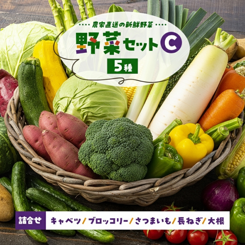 季節の野菜 野菜セットC 5種 キャベツ ブロッコリー さつまいも 長ねぎ 大根 詰合せ 季節 旬 野菜 詰め合せ 国産 産地直送 秋野菜 冬野菜 葉物 冷蔵 野菜室