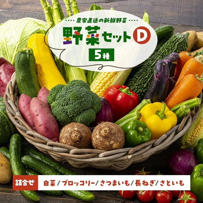 季節の野菜 野菜セットD 5種 白菜 ブロッコリー さつまいも 長ねぎ さといも 詰合せ 季節 旬 野菜 詰め合せ 国産 産地直送 秋野菜 冬野菜 葉物 冷蔵 野菜室