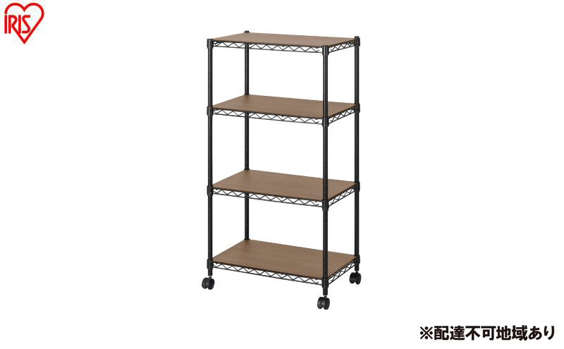 カラーメタルラック ウッドボード付き CMM-55104B ブラック ラック 棚 おしゃれ キャスター キャスター付 収納ラック キッチン ウッドボード付き メタルラック メタル カラーラック 収納 リビング 寝室 かわいい アイリスオーヤマ 幅55