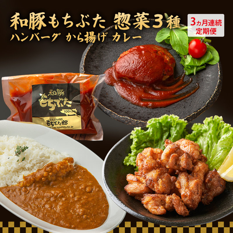 【3ヵ月定期便】全3回 和豚もちぶた ハンバーグ から揚げ カレー 豚肉