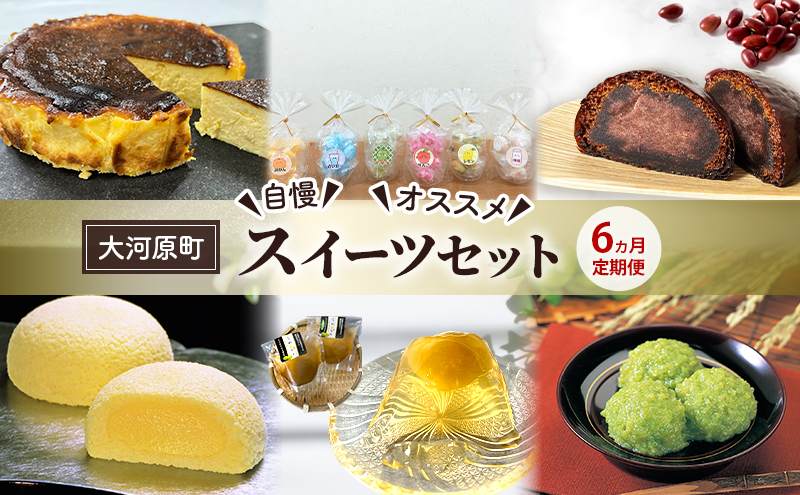 【6ヵ月定期便】全6回 大河原町 自慢 オススメ スイーツセット 定期便 バスクチーズケーキ 飴 かりんとう まんじゅう 萩の月 梅 うめ ずんだ餅 スイーツ お菓子 おやつ  おかし 銘菓 ご褒美 ギフト プレゼント 贈り物