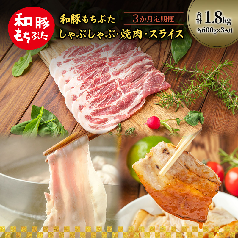 和豚もちぶた 3ヵ月定期便 計1.8kg しゃぶしゃぶ 焼肉 スライス 豚肉