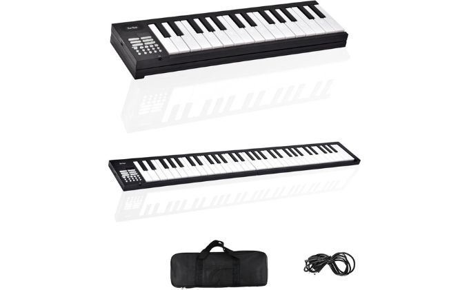 折りたたみ 電子ピアノ 61鍵盤 日本語表記 充電式 ワイヤレス 入門用 初心者 大人 子供 電子キーボード 電子 ピアノ キーボード 折りたたみ式 折り畳み 練習 楽器 録音 再生 リズム 音色 自動伴奏 スリム SunRuck SR-DP08F-BK
