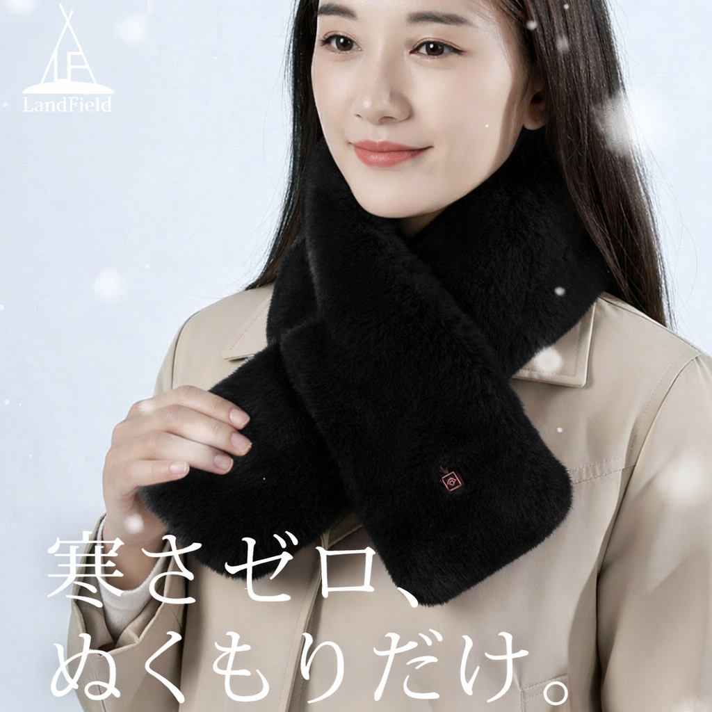 ヒートマフラー 電熱マフラー マイクロファイバー 洗濯可 ヒーター内蔵 LF-HM010 ブラック