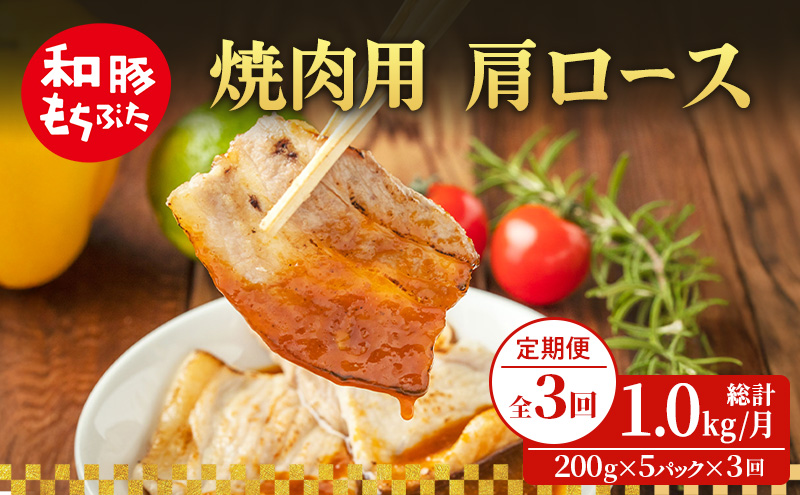 【定期便 3回】焼肉用 肩ロース しょうが焼き 和豚 もちぶた 200g×5 (1kg) 豚肉 ポーク 肉 豚 国産 宮城県産 小分け ストック 精肉