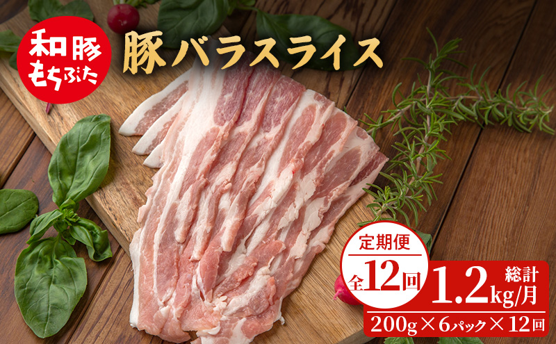 【定期便 12回】和豚 もちぶた 豚ばら スライス 200g×6 (1.2kg) 豚肉 ポーク 肉 豚 国産 宮城県産 小分け バラ肉 スライスカット 豚バラ肉 豚バラスライス大容量