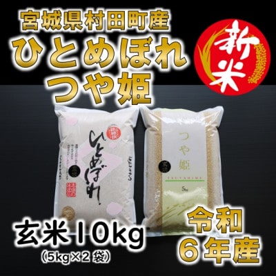 【新米】令和6年産 ひとめぼれ・つや姫 玄米10kg(5kg×2) 食べ比べ 宮城県村田町産【1556063】