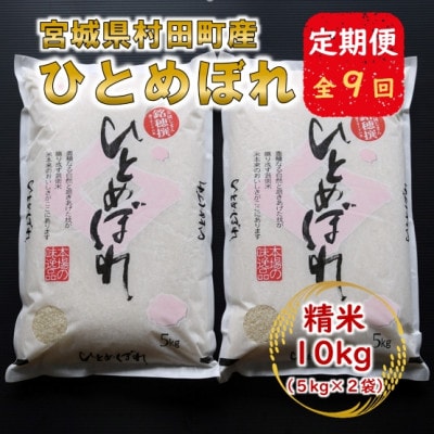 【毎月定期便】宮城県村田町産ひとめぼれ　精米10kg(5kg×2)全9回【4057099】