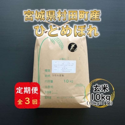 【毎月定期便】宮城県村田町産ひとめぼれ　玄米10kg(10kg×1)全3回【4074967】