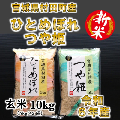 【新米】令和6年産 ひとめぼれ・つや姫 玄米10kg(5kg×2) 食べ比べ 宮城県村田町産【1241458】