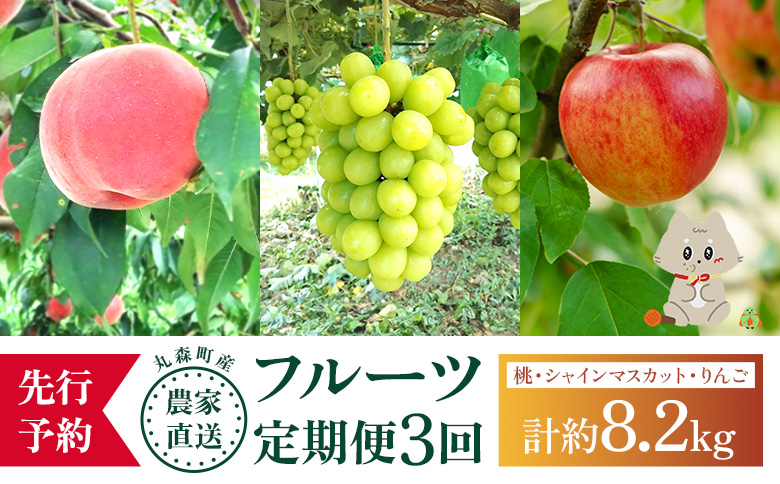 [先行予約][採れたてを農家直送] 宮城県丸森町産 フルーツ定期便 コース1(桃・シャインマスカット・りんご) | 桃 5〜8玉 2kg 1箱 もも品種おまかせ シャインマスカット ぶどう ブドウ 葡萄 600g以上 2房 ふじりんご ふじ 林檎 リンゴ 14〜18個 5kg 葉とらずりんご フルーツ 果物 農家直送 甘い 美味しい おいしい 旬 時期 デザート 採れたて フレッシュ 期間限定 産地直送 フルーツ定期便 宝ノ木果樹園 お取り寄せ 宮城県 丸森町 丸森[48007]
