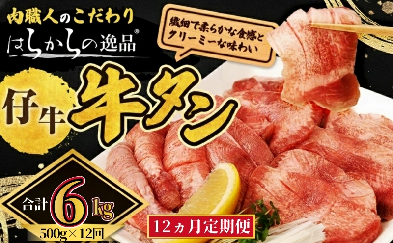 【12ヵ月連続定期便】柔らかい仔牛肉を仕込みました！ 牛タン はらからの逸品 厳選仔牛たん 6kg 500g×12回  仙台牛タン
