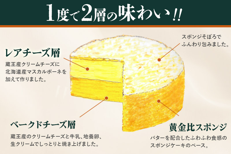 【ベイクドチーズとレアチーズ2つの味わい】ダブルチーズケーキ