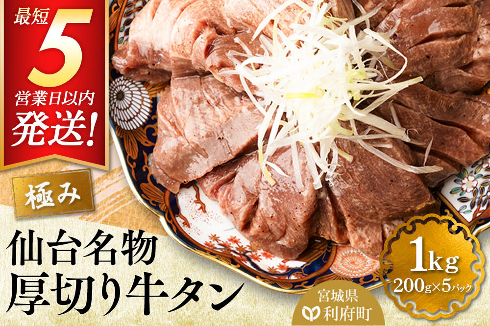 仙台名物 厚切り 牛タン 塩仕込み 1kg(200g×5P) 牛たん スライス 塩味 [牛タン タン塩 希少 部位 タン中 タン元 塩ダレ タレ 小分け 仙台 名物 厚切 肉厚 おいしい 美味 牛 肉 焼肉 バーベキュー BBQ 宮城県 利府町 船田食品]