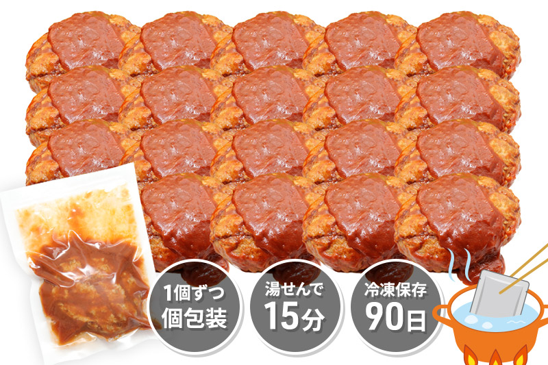 《定期便3ヶ月》ドドンと3.2kg！昔懐かしいトマト系デミグラスソースハンバーグ (160g×20個)×3回 肉 洋食 簡単 大容量 湯煎 湯せん 個包装