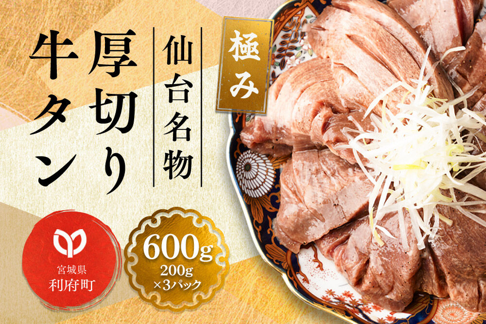 仙台名物 厚切り 牛タン 塩仕込み 600g(200g×3P) 牛たん スライス 塩味 [牛タン タン塩 希少 部位 塩ダレ タレ 小分け 仙台 名物 厚切 肉厚 おいしい 美味 牛 肉 焼肉 バーベキュー BBQ 宮城県 利府町 船田食品]