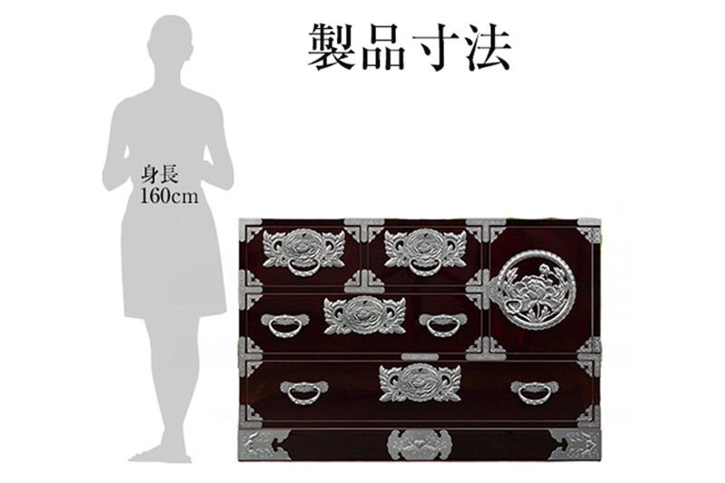 仙台箪笥 三.五尺横長箪笥70 朱色漆塗り KEB-401 （お申込書返送後3ヶ月〜8ヶ月以内でお届け） 欅産業 職人 おすすめ 船箪笥 [インテリア タンス 収納 家具 和 モダン 高級 和箪笥 小箪笥 伝統 工芸品 仏壇 仏具 神具 飾り棚 欅 漆塗 彫金 金具 装飾 仙台箪笥 船箪笥 舟箪笥 宮城 利府 欅産業]