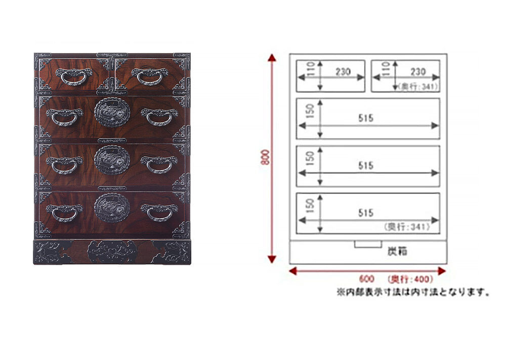 仙台箪笥 五ツ抽箪笥 拭き漆塗り (申込書返送後、1ヶ月〜6ヶ月程度でお届け) 欅産業 職人 おすすめ 船箪笥 [インテリア タンス 収納 家具 和 モダン 高級 和箪笥 小箪笥 伝統 工芸品 仏壇 仏具 神具 飾り棚 欅 漆塗 彫金 金具 装飾 仙台箪笥 船箪笥 舟箪笥 宮城 利府 欅産業]