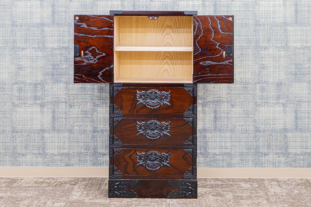 仙台箪笥 45巾すきまチェスト 拭き漆塗り KC-321 （申込書返送後、1ヶ月〜6ヶ月程度でお届け） 欅産業 たんす 家具 収納 インテリア