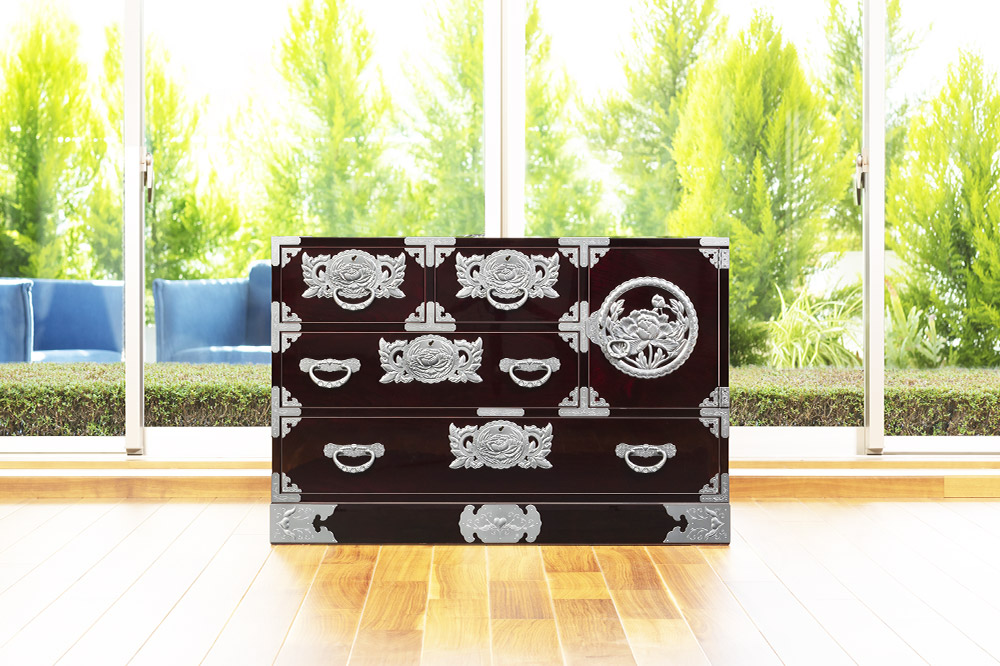 仙台箪笥 三.五尺横長箪笥70 木地呂漆塗り (申込書返送後、3ヶ月〜8ヶ月程度でお届け)