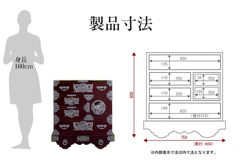 仙台箪笥 中型車箪笥 朱色漆塗り KEB-18 （お申込書返送後3ヶ月〜8ヶ月以内でお届け） 欅産業 たんす 家具 収納 インテリア