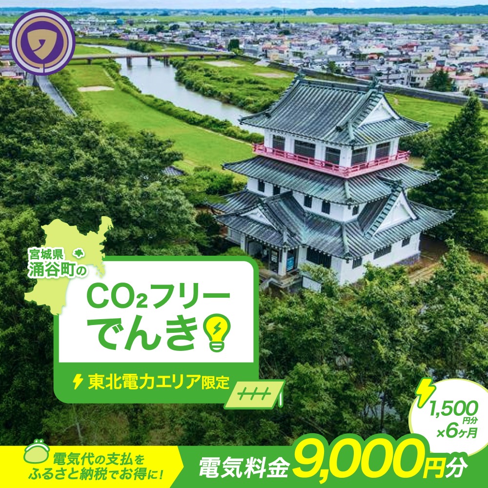 涌谷町CO2フリーでんき 1,500円×6ヶ月コース【※※お申込み前に申込条件を必ずご確認ください】 東北電力 電気 電力 東北 電気代 電気料金 青森県 岩手県 宮城県 秋田県 山形県 福島県 新潟県 でんき