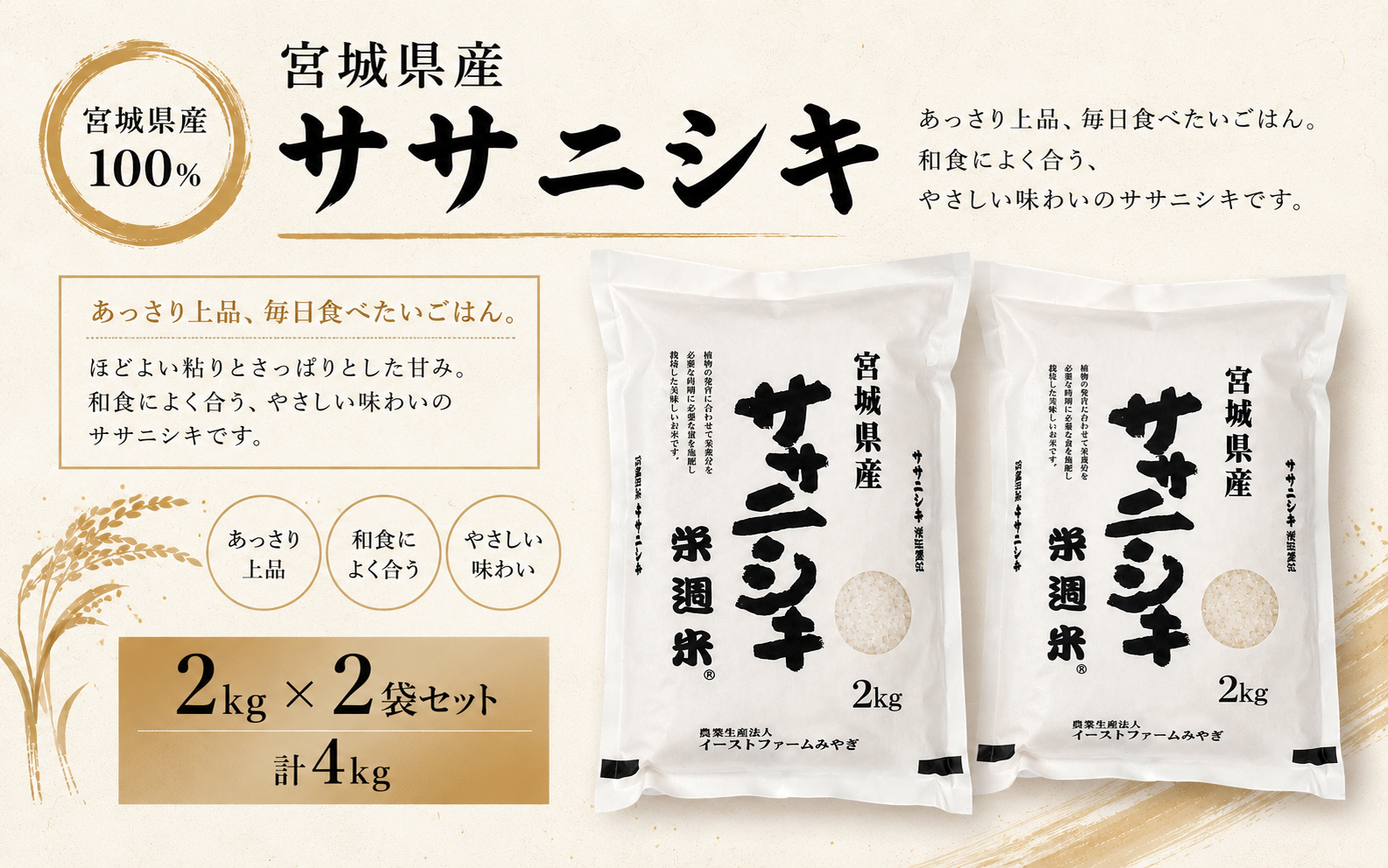 令和８年産 栄週米 ササニシキ（精米）2kg×2袋セット※10月上旬より順次発送予定 /  精米 人気 ランキング  お米 米 