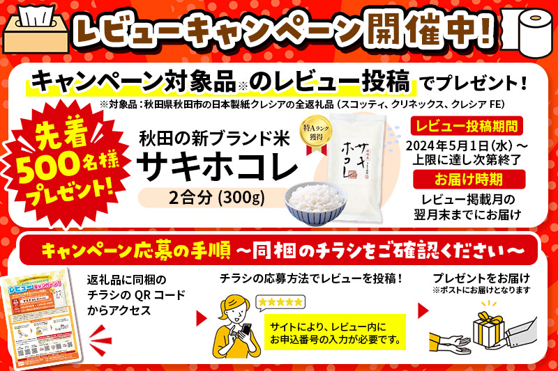 《3ヶ月ごとに4回お届け》定期便 ティッシュ クリネックス 20箱 5箱×4パック レビューキャンペーン中 秋田市オリジナル