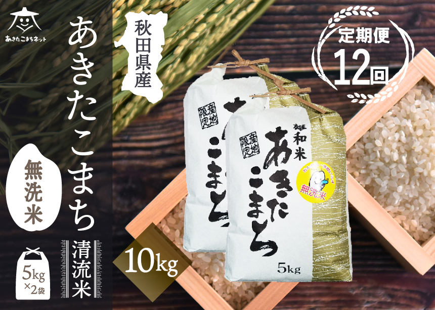 《定期便12ヶ月》あきたこまち 清流米 10kg(5kg×2袋) 【無洗米】秋田市雄和産 [秋田県産 あきたこまち お米 精米 定期便 10kg 10キロ 5kg袋]