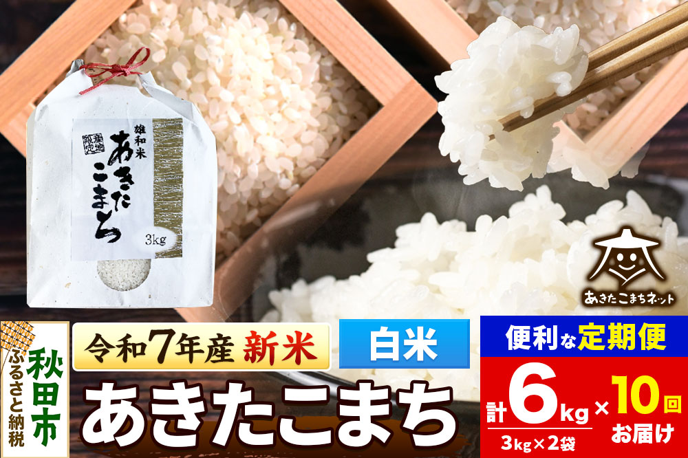 《令和7年産 新米受付》《定期便10ヶ月》あきたこまち 清流米 6kg(3kg×2袋)【白米】 秋田市雄和産