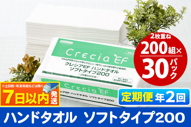 《6ヶ月ごとに2回お届け》定期便 ハンドタオル クレシアEF  ソフトタイプ200 2枚重ね 200組(400枚)×30パック レビューキャンペーン中 7日以内発送