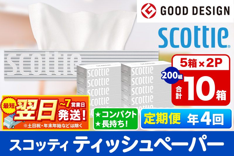 《3ヶ月ごとに4回お届け》定期便 ティッシュペーパー スコッティ 200組 10箱(5箱×2パック) ティッシュ 秋田市オリジナル【レビューキャンペーン中】