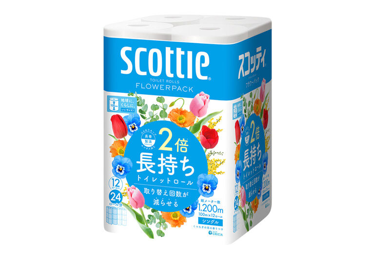 トイレットペーパー スコッティ フラワーパック 2倍長持ち〈香り付〉12ロール(シングル)×4パック 新生活 [トイレットペーパー]