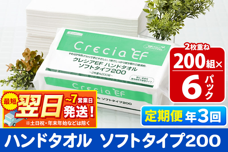 《4ヶ月ごとに3回お届け》定期便 ハンドタオル クレシアEF  ソフトタイプ200 2枚重ね 200組(400枚)×6パック 最短翌日発送 秋田市オリジナル【レビューキャンペーン中】