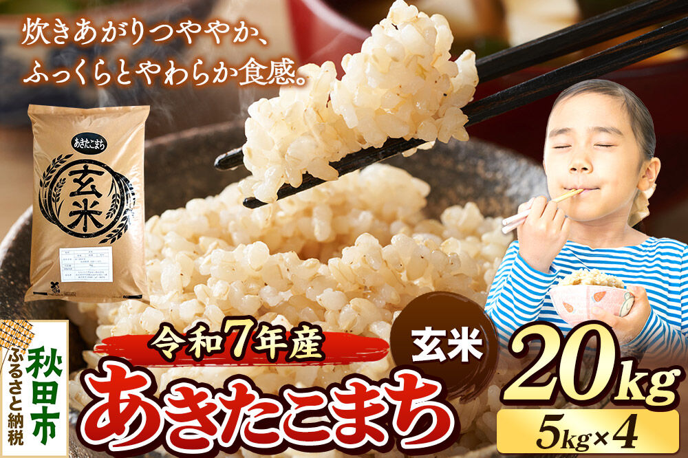 《令和7年産》 米 あきたこまち 20kg（5kg×4袋） 【玄米】 秋田県産 [米 コメ 玄米 あきたこまち おいしい 美味しい 安全 自然の恵み 循環型農業 もみがら くん炭]