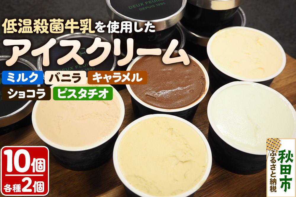 秋田市産 鈴木牛乳の低温殺菌牛乳を使用したアイスクリーム 10個（5種×各2個）