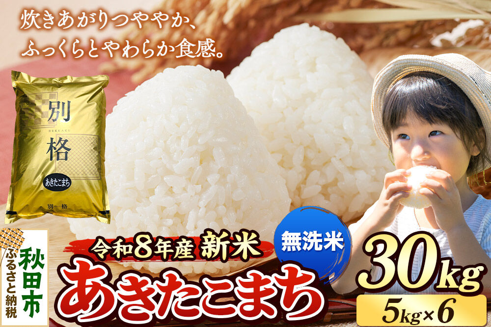 《令和8年産 新米受付》米 あきたこまち 30kg（5kg×6袋）【無洗米】秋田県産 [米 コメ 無洗米 あきたこまち おいしい 美味しい 安全 自然の恵み 循環型農業 もみがら くん炭]
