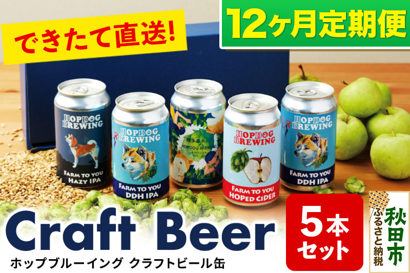 《定期便12ヶ月》クラフトビール缶 毎月5本セット【ホップドッグブルーイング】