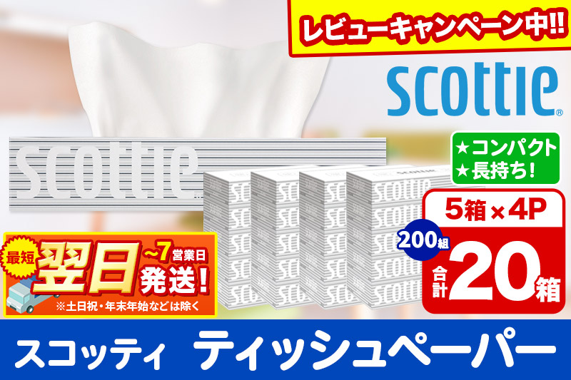 ティッシュペーパー スコッティ 200組 20箱(5箱×4パック) ティッシュ 秋田市オリジナル【レビューキャンペーン中】