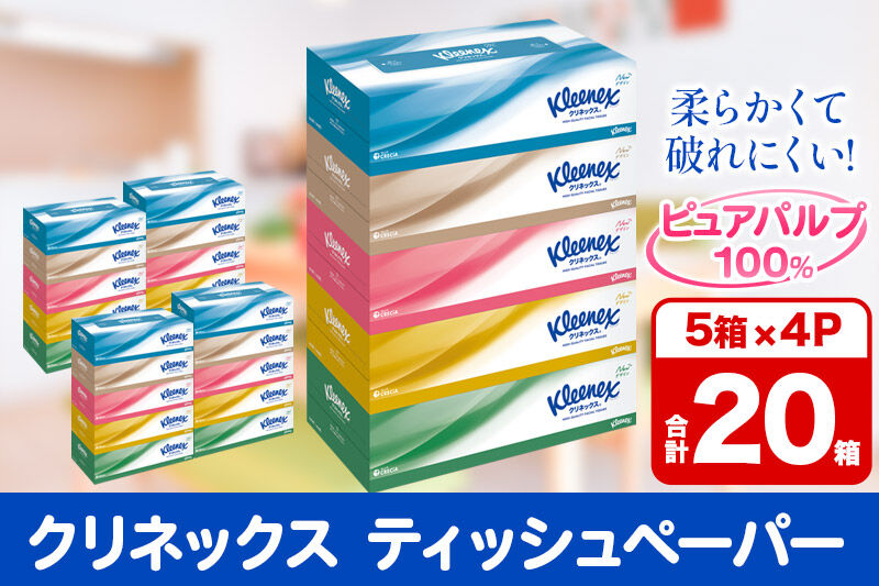 ティッシュ クリネックス 20箱 5箱×4パック 秋田市オリジナル [ティッシュ ボックスティッシュ]