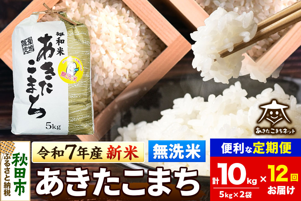 《令和7年産 新米受付》《定期便12ヶ月》あきたこまち 清流米 10kg(5kg×2袋) 【無洗米】秋田市雄和産