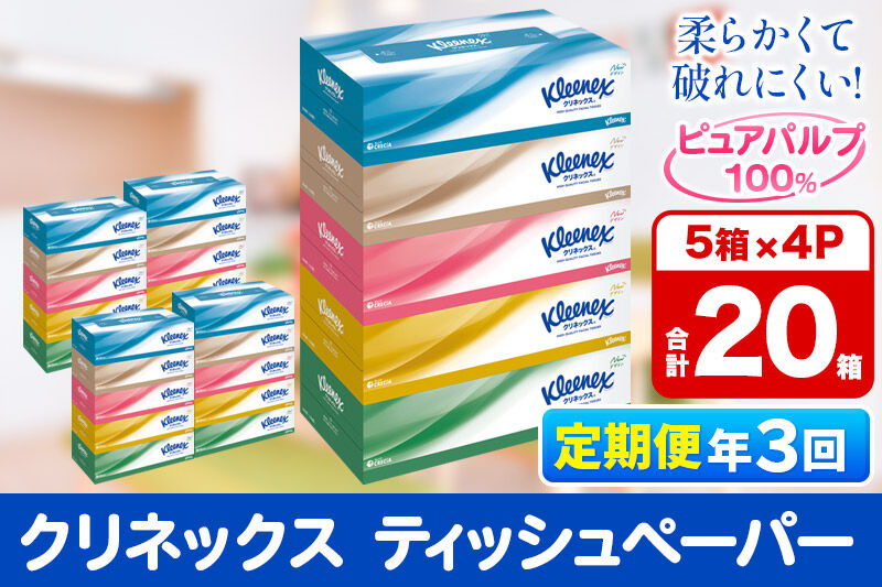 《4ヶ月ごとに3回お届け》定期便 ティッシュ クリネックス 20箱 5箱×4パック 秋田市オリジナル [ティッシュ ボックスティッシュ 定期便]