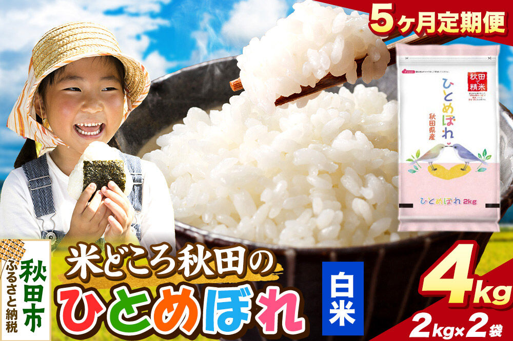 米《定期便5ヶ月》ひとめぼれ【白米】 米どころ秋田県産 令和7年産 精米4kg（2kg×2袋） [米 お米 こめ 白米 精米 ブランド米 小分け ご飯 ごはん 米どころ 秋田県産 2kg袋]