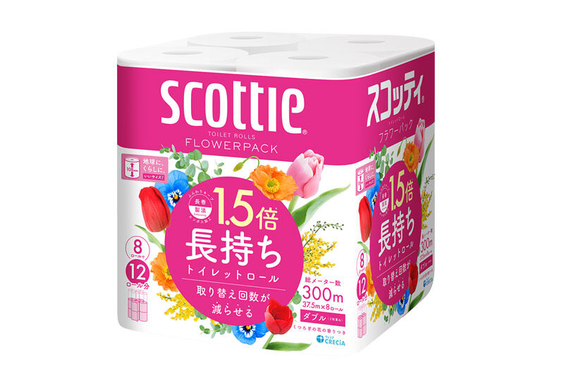 《4ヶ月ごとに3回お届け》定期便 トイレットペーパー スコッティ フラワーパック 1.5倍長持ち〈香り付〉8ロール(ダブル)×8パック 新生活 [トイレットペーパー 定期便]