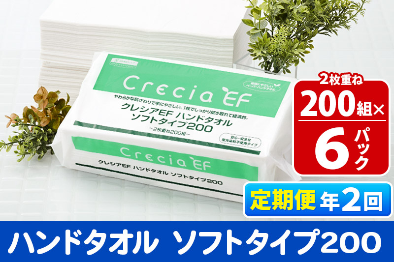 《6ヶ月ごとに2回お届け》定期便 ハンドタオル クレシアEF  ソフトタイプ200 2枚重ね 200組(400枚)×6パック 秋田市オリジナル【レビューキャンペーン中】