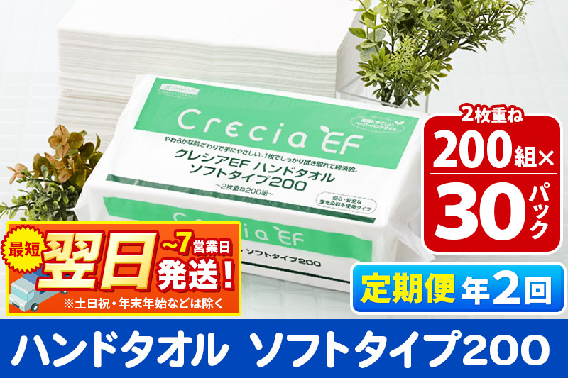 《6ヶ月ごとに2回お届け》定期便 ハンドタオル クレシアEF  ソフトタイプ200 2枚重ね 200組(400枚)×30パック 最短翌日発送【レビューキャンペーン中】