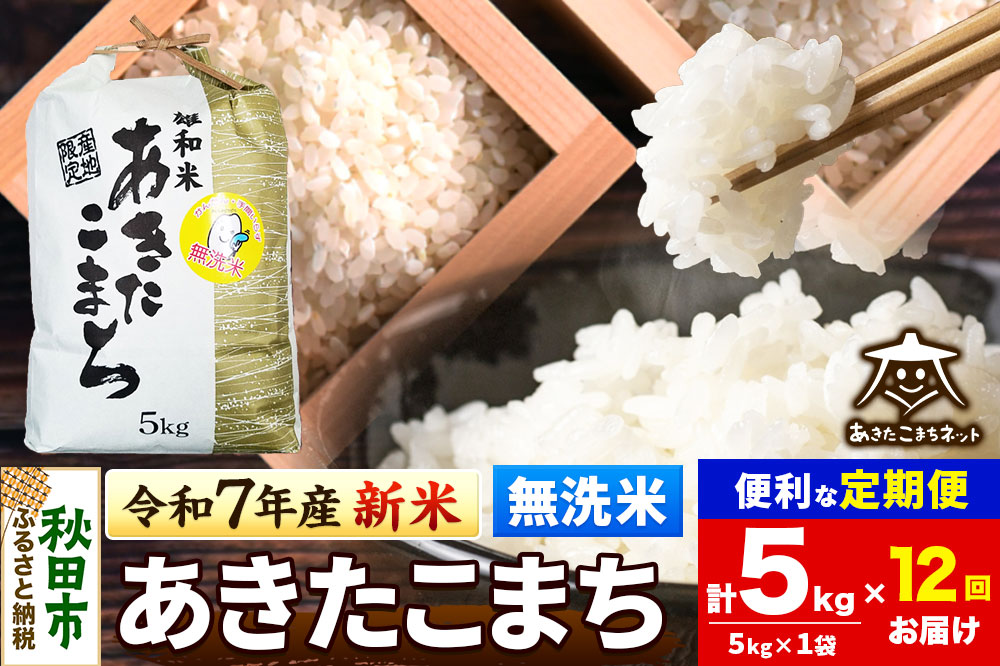 《令和7年産 新米受付》《定期便12ヶ月》あきたこまち 清流米 5kg 【無洗米】秋田市雄和産