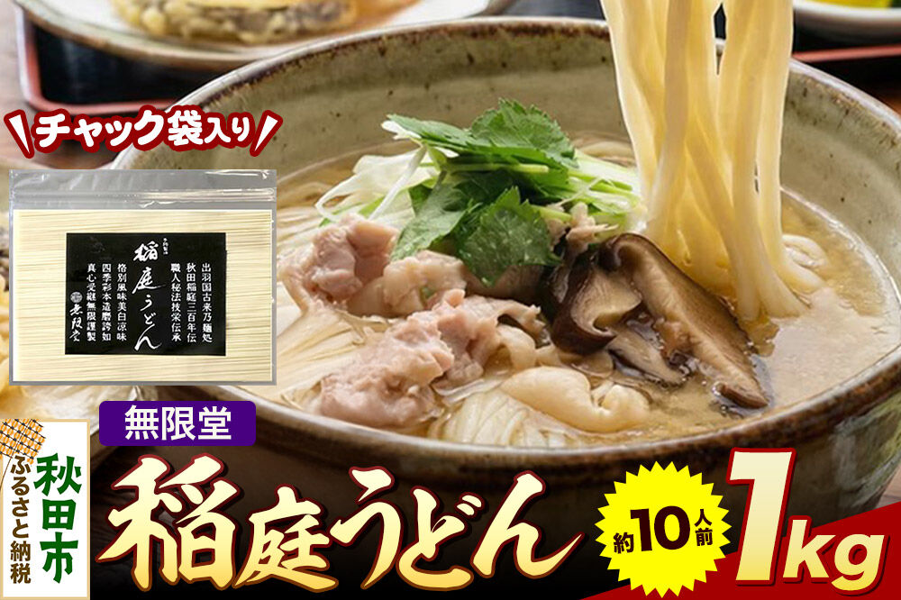 無限堂 稲庭うどん チャック袋入り 1kg（約10人前） 秋田 [細麺 細めん コシ いなにわ うどん 乾麺 干麺 干し麺 職人技 手造り]