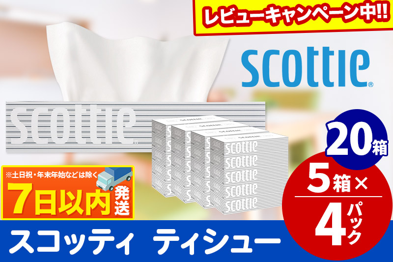 ティッシュペーパー スコッティ 200組 20箱(5箱×4パック) ティッシュ レビューキャンペーン中 秋田市オリジナル