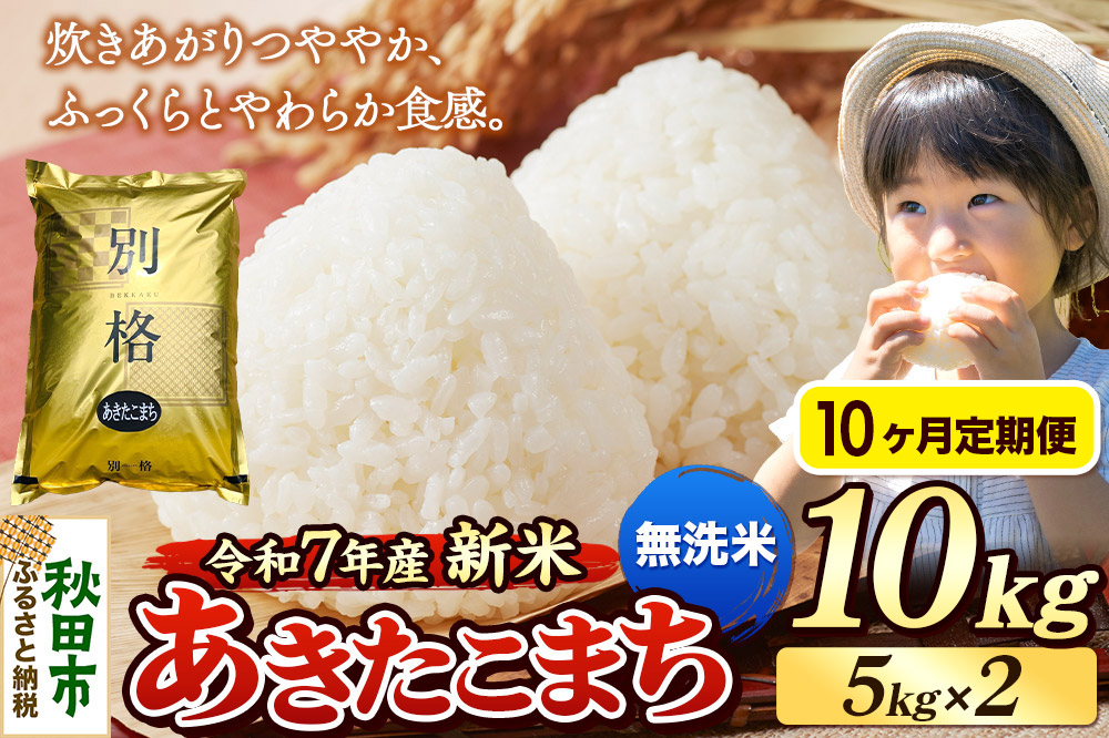《令和7年産 新米》《定期便10ヶ月》 米 あきたこまち 10kg（5kg×2袋） 【無洗米】 秋田県産
